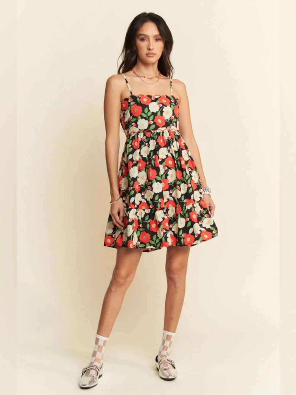 Davi & Dani Floral Scalloped Cutout Back Mini Dress🆕 - Picture 8 of 10